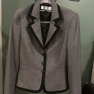Tahari ASL Gray and Black Blazer with Notched Lapel